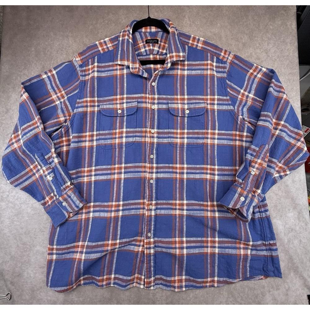 Proper Cloth Mens Flannel Shirt 2XL Relaxed Cotton Plaid Blue Red Workwear - Picture 5 of 10